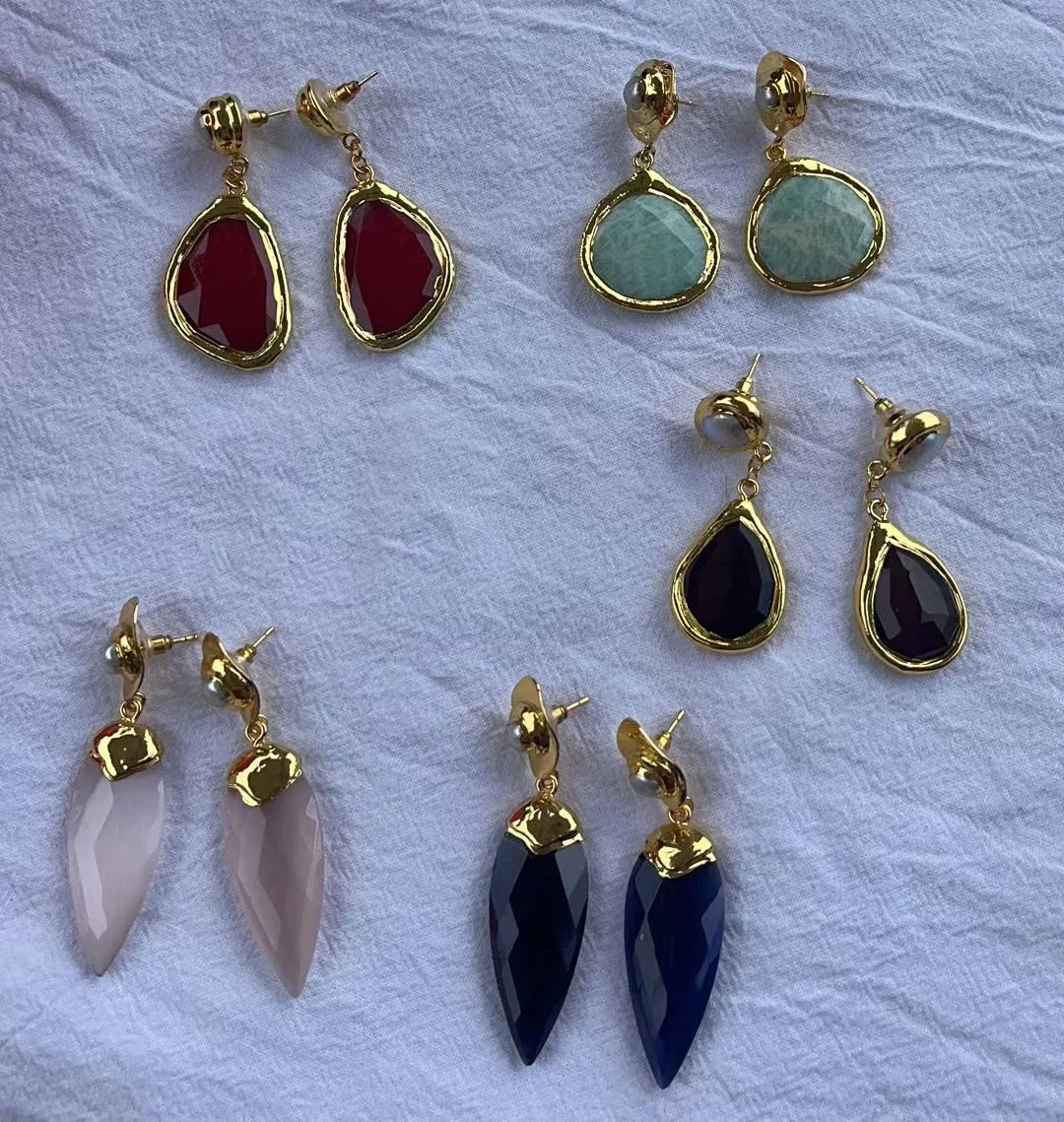 Fashion Gemstone Earings Real Gold Plated Gift for Her
