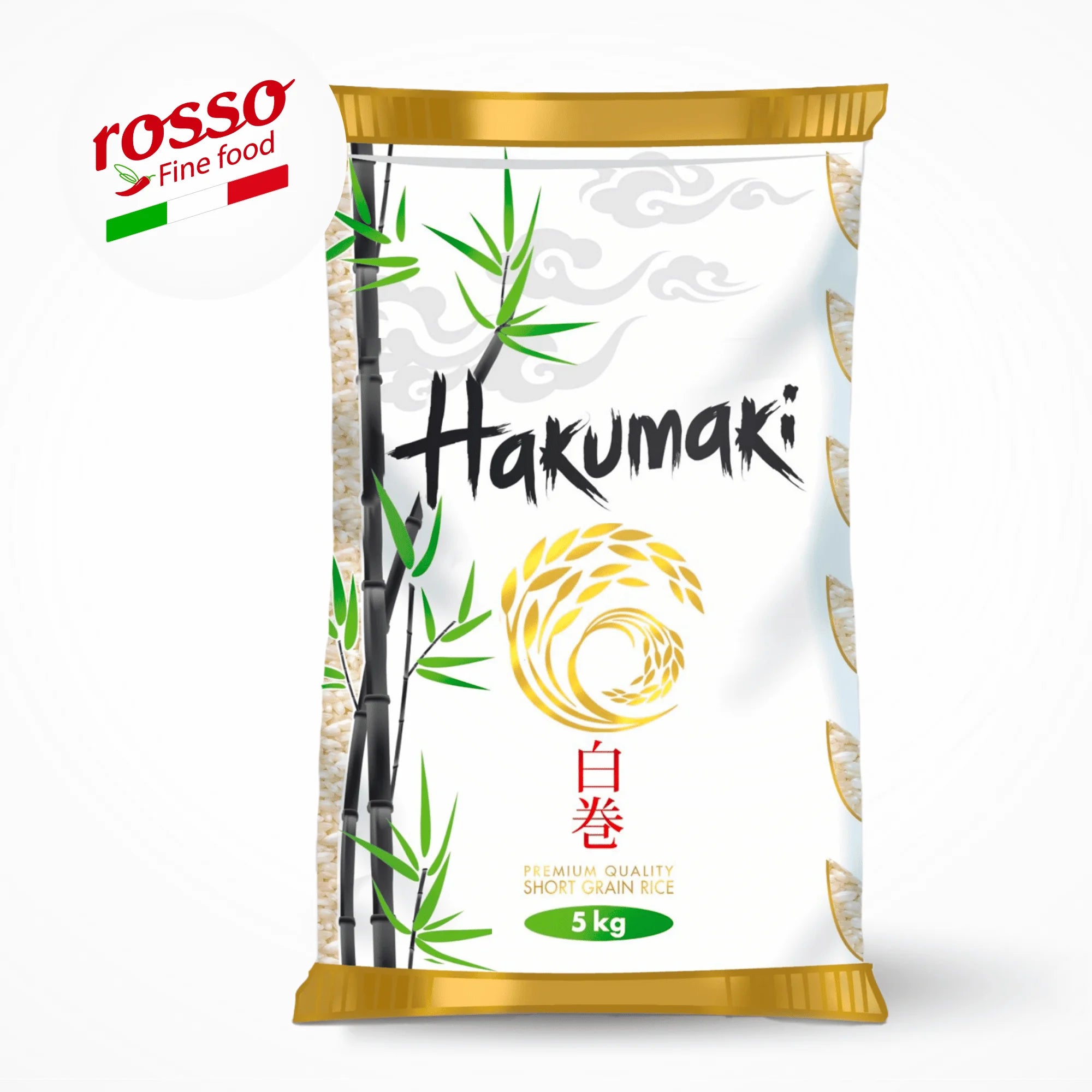 Hakumaki Fresh Short-Grain Dried White Rice for Sushi 5kg Pillow Cellophane Bag Soft Texture 26 Months Shelf Life GMO-Free
