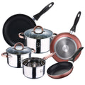 5pc stainless steel cookware set 161820 with 2 glass lids and 3-piece frying pan set 16/20/24 cm pressed aluminum