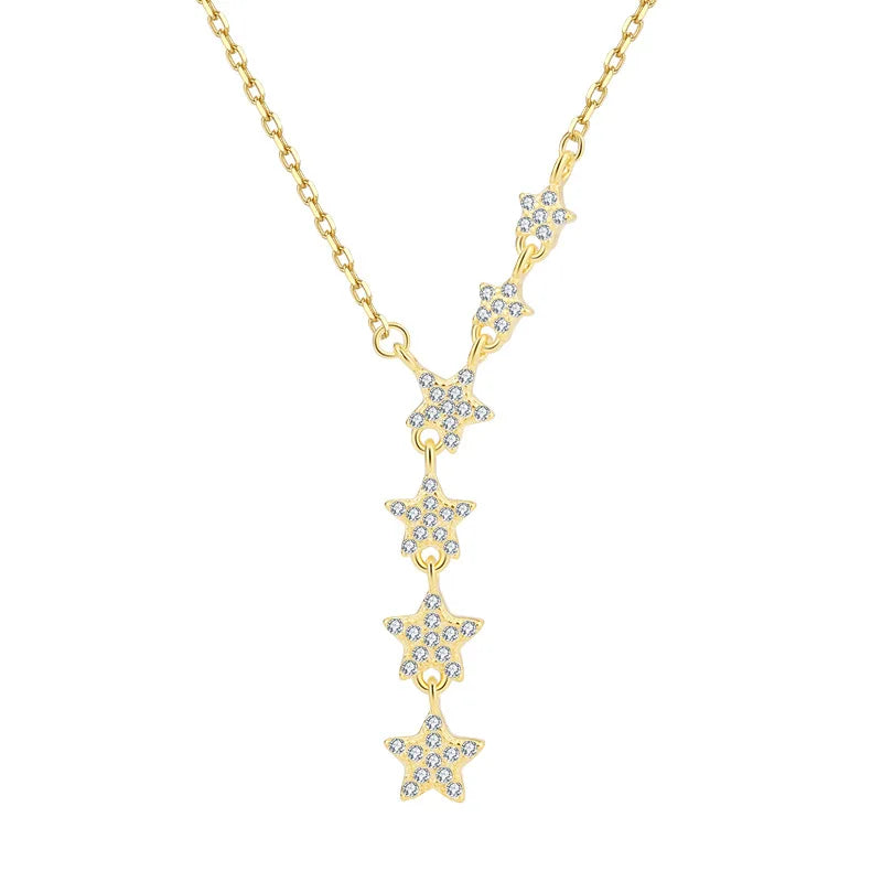 Wholesale  925 Sterling Silver Fine Pendant Necklaces Shinning Star Charm Gold Plated for Women Jewelry