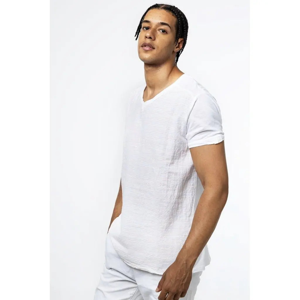 Men's White 100% Cotton Breathable Casual Short Sleeve V-Neck Blank T-Shirt Imperio Shop EU Market