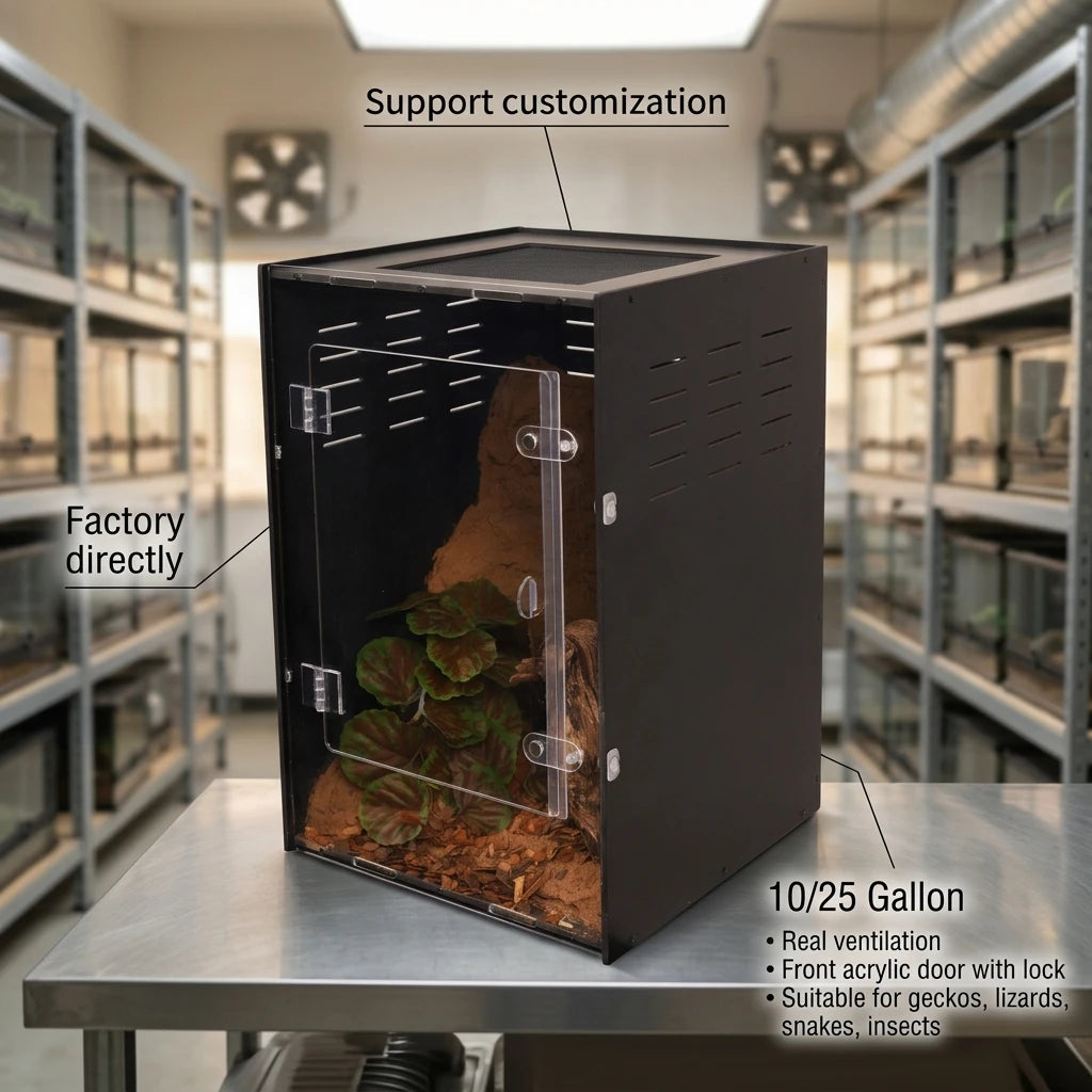 Premium 12x12x18 Inch Reptile Terrarium Large Houses Crested Gecko Breeding Anti-Breakage Acrylic Door Screen Ventilation Pet MegaBDM