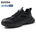 GUYISA Microfiber and Steel Wire Cloth Sports Series European Standard Steel Toe Black Color Safety Shoes for Unsex MegaBDM