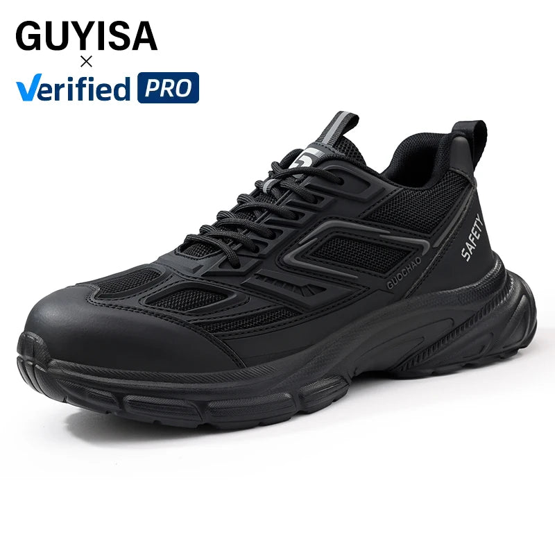 GUYISA Microfiber and Steel Wire Cloth Sports Series European Standard Steel Toe Black Color Safety Shoes for Unsex MegaBDM