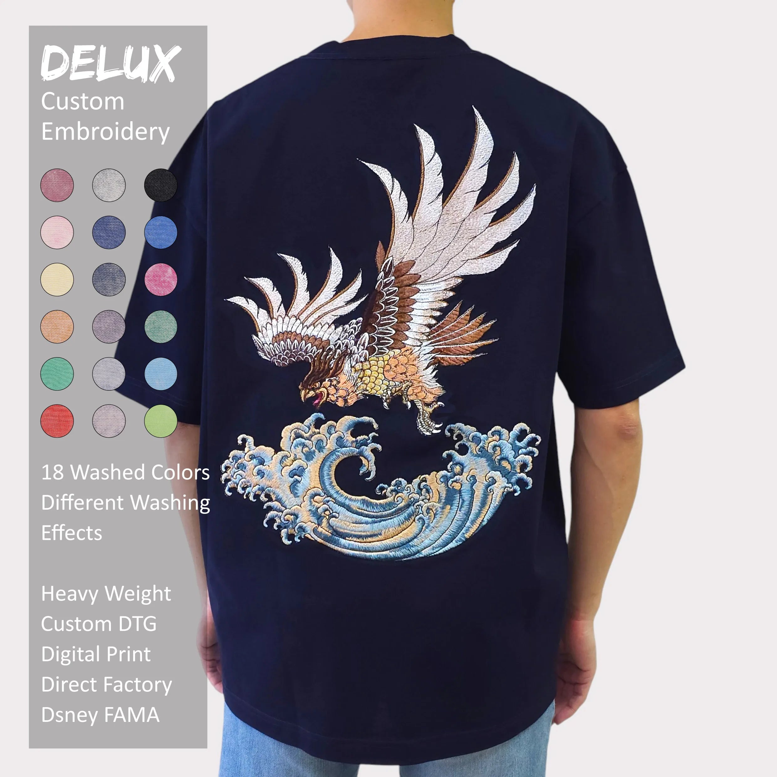 300 Gsm Heavyweight Men's Plus Size Jersey T-Shirt Custom Delux Quality Embroidery Custom Gold Foil Print