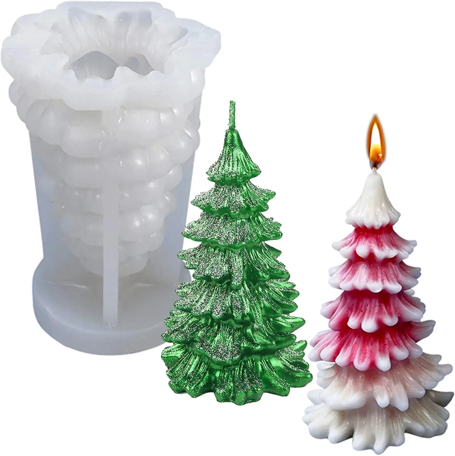 Conifer Christmas Tree Candle Mold Suitable for Candle Making Aromatherapy Wax Epoxy Casting Soap Christmas Party Decoration