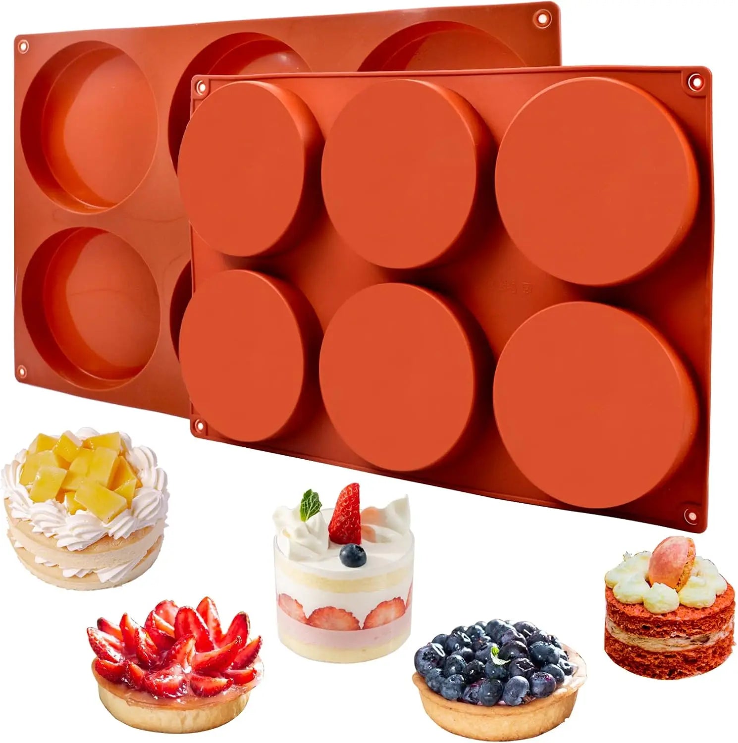 DIY 6 Cavity Silicone Mousse Cake Mold Nonstick Round Baking Mold for Jelly Pudding Mousse Cake Decoration Food Grade