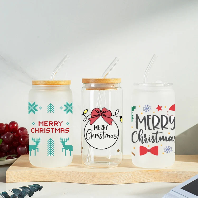 Christmas Series Cartoon Printed Mug Labels Cold Transfer Sticker UV DTF Wrap Glass Cup Stickers