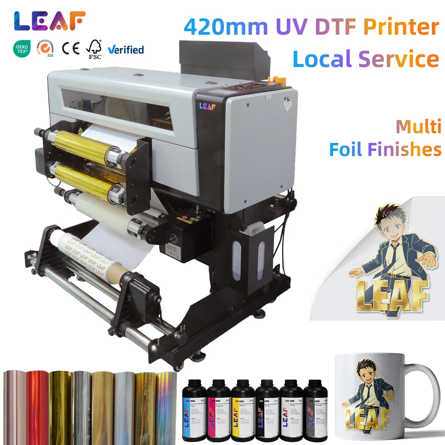 LEAF New Technology UV Roll to Roll DTF Printer 4pcs I1600U Head LED AB Film 3D Crystal Label UV DTF Printer With Laminator