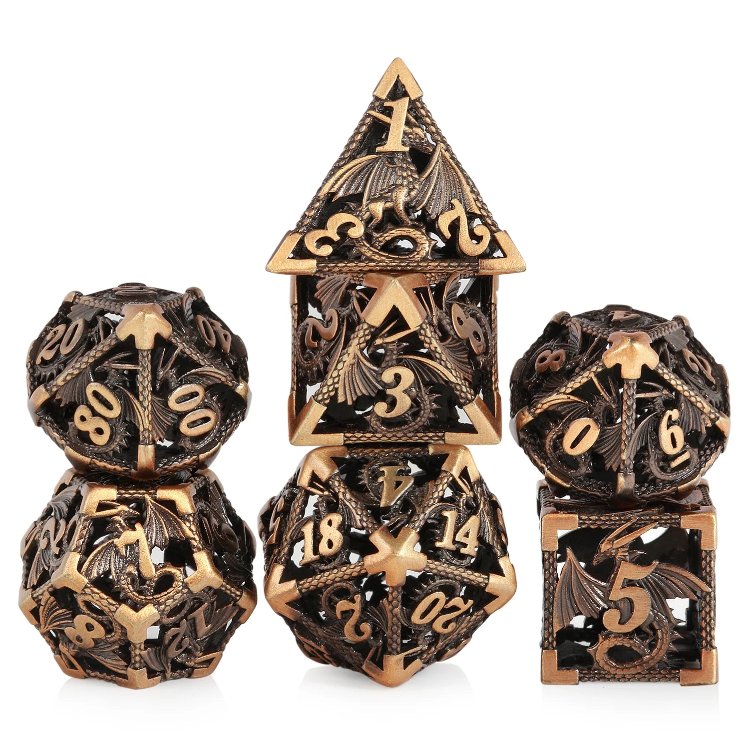 Wholesale Hollow Metal Dice Dragon 7PCS DND Dice Set Custom Metal Dnd Dice with Metal Gift Tin for Dungeons and Dragon RPG