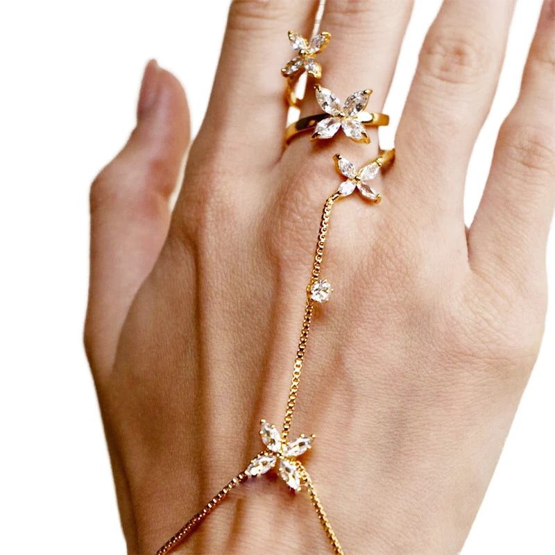 Simple Designer Zircon Flower Fashion Bracelets Women Elegant Plant butterfly Finger Fine Fashion Jewelry Bracelets Bangles