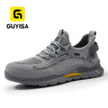 GUYISA Men's Fly Woven Fabric Upper Standard Plastic Toe Rubber Sole Safety Shoes with High Visibility for All Season MegaBDM