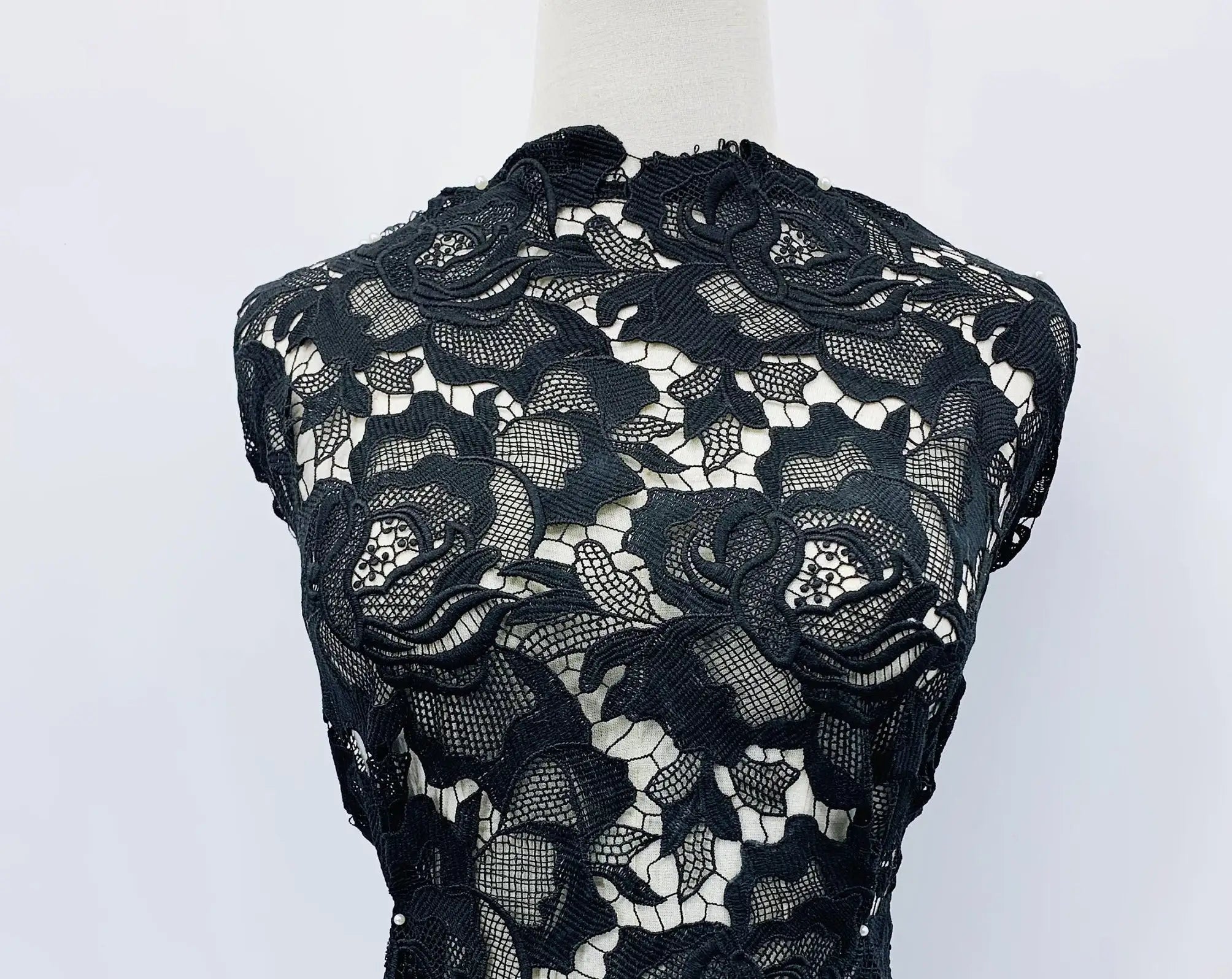 Haute Couture Black Floral Guipure Embroidered Lace Fabric
