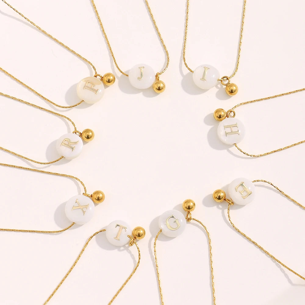 Dreamshow Beaded Jewelry Initial Letter Charm Necklace 18k Gold Plated Stainless Steel Jewelry