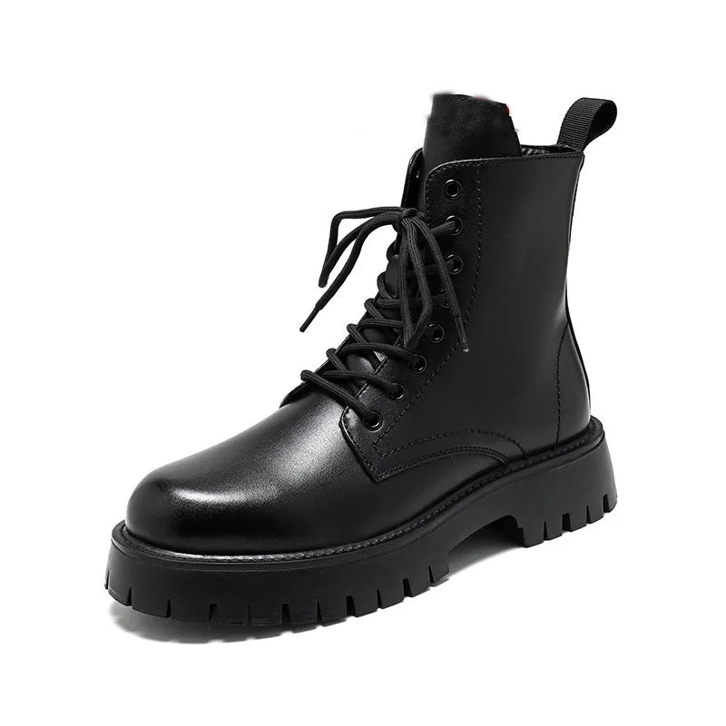 Wholesale Boots Men's New Casual Trendy Versatile Thick Soled Mid Cut Top Black Motorcycle Boots MegaBDM