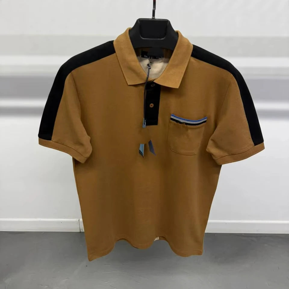 Plain Men's Woven Cotton T-Shirt Short Sleeve V-neck Casual Breathable Eco-Friendly OEM ODM Custom Logo Front Embroidered Blank