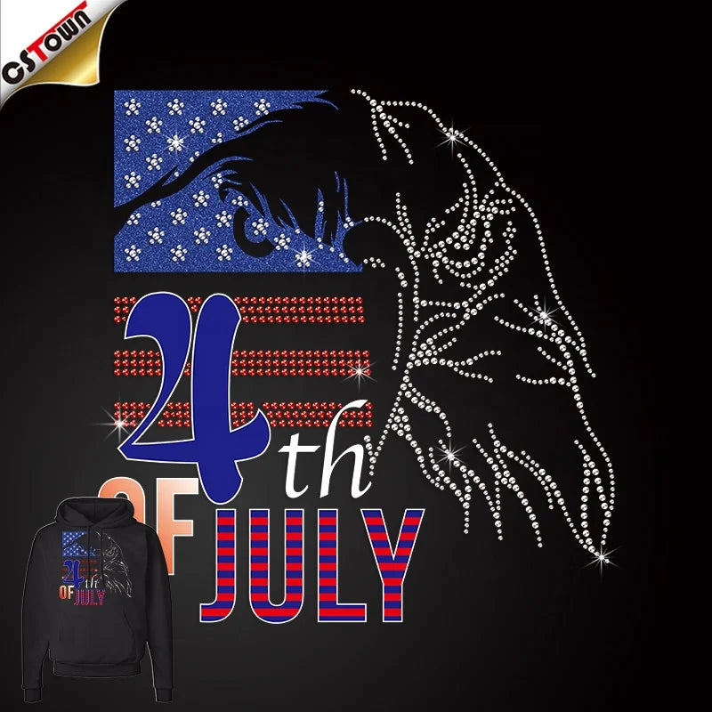 2024 New Products Trending Custom Hot Fix Motif Rhinestone Transfer Design Independence Day Transfers