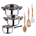 Toledo 5pc Cookware Set Suitable for Induction + Bergner NATURALLY 3-Piece Silicone and Wooden Kitchen Utensil Set
