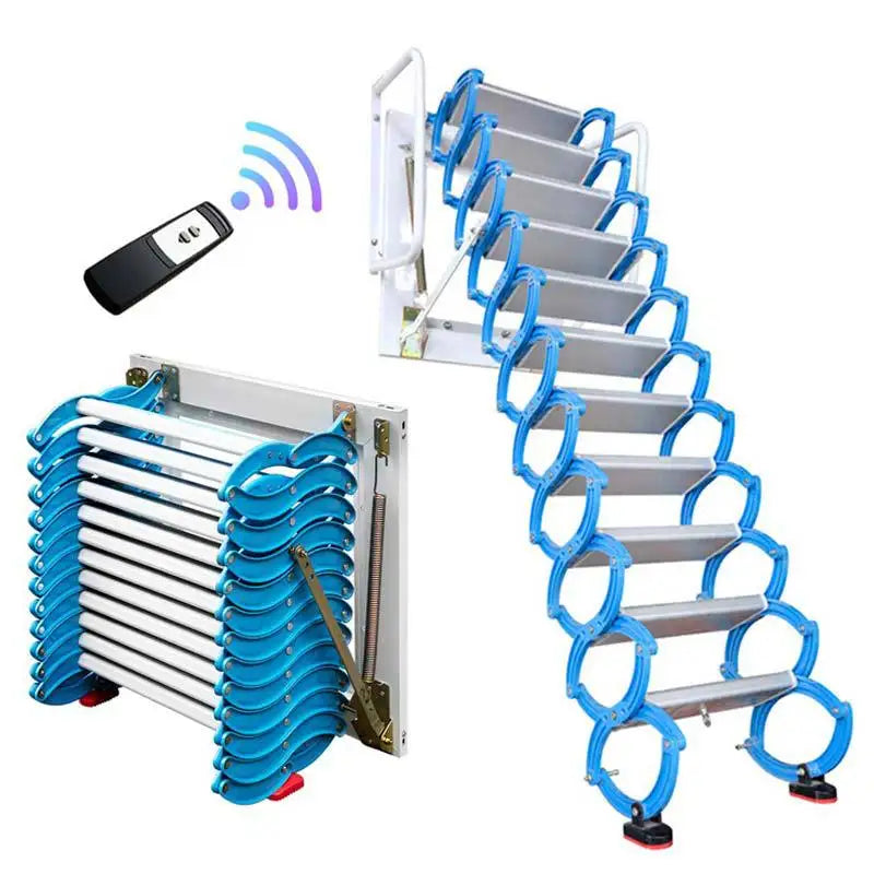Outdoor Wall Mounted Aluminum Telescopic Folding Ladder Portable Attic Ladder with 9 Steps and 500kg Load Capacity