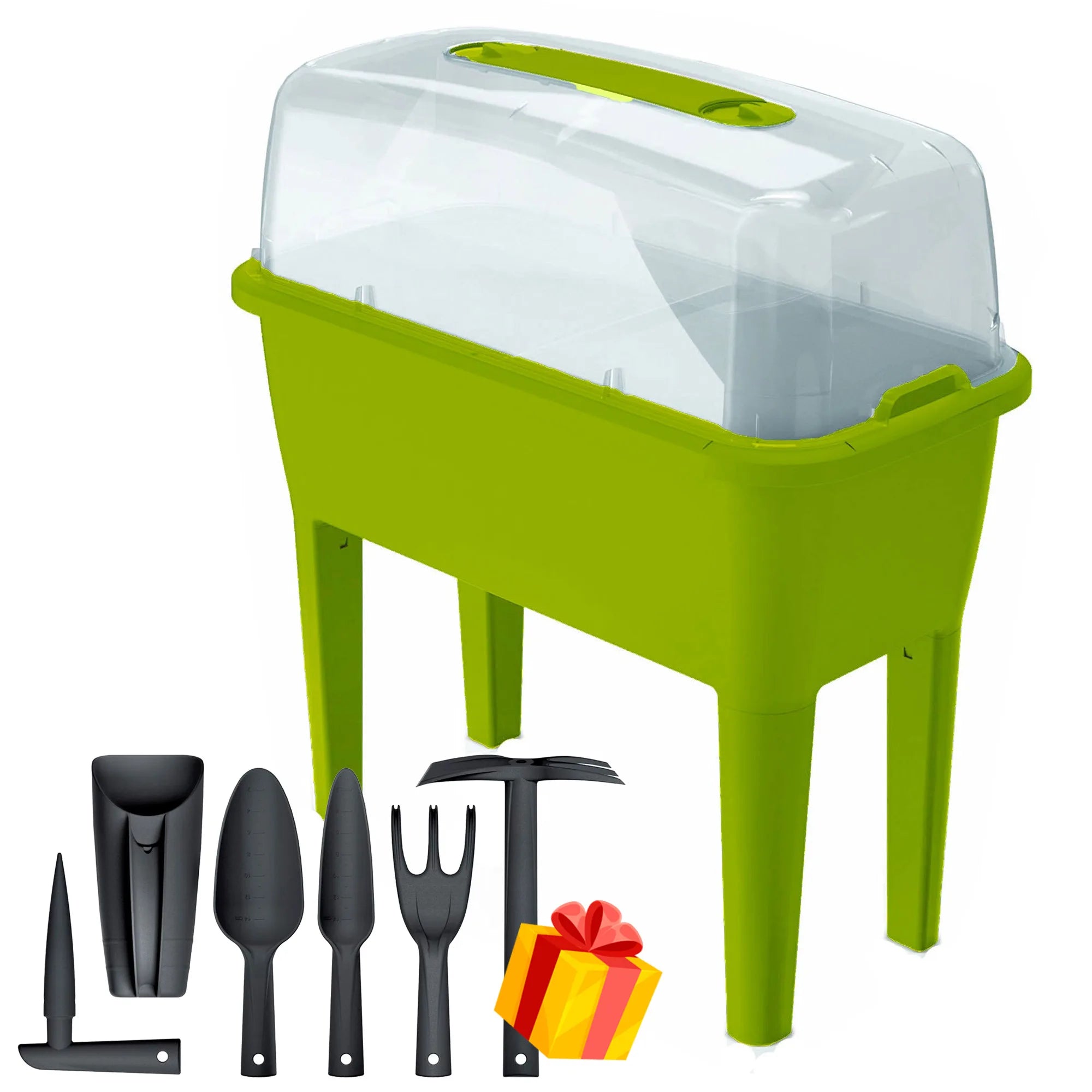Urban garden with 52L polypropylene greenhouse 77x38x82cm pistachio color + FREE set of 6 garden tools