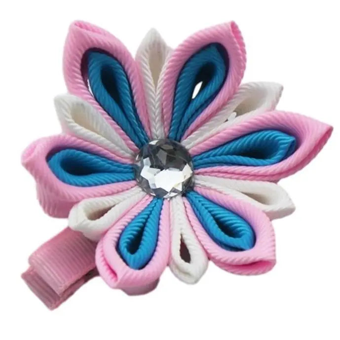 Sweet Kanzashi Fabric Flower Metal Hair Clip for Kids