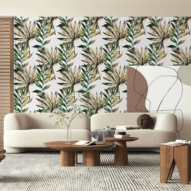 Room Design Tropical Style Home Decorate Wall Paper Palm Leaves 3D Non Woven Wallpaper Roll for Walls