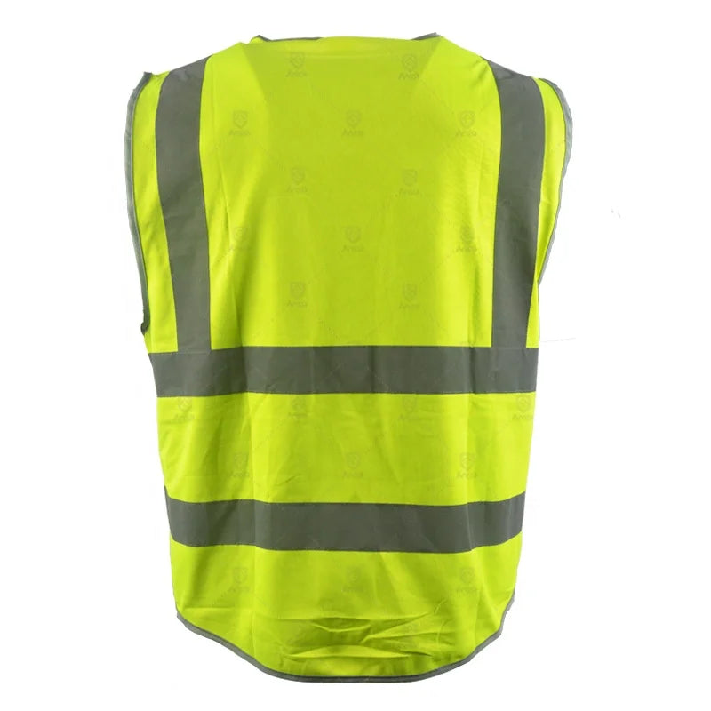 Cheap ANSSI ASVF0025C High Visibility Yellow Mesh Fabric ANSI Class 2 Safety Reflective Vest Zipper Pockets Breathable Unisex