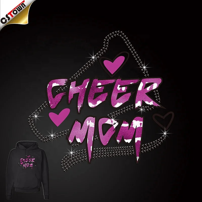 Trending Products 2024 Rhinestone Transfer Cheer Mom Iron on Transfer Print on T-Shirt