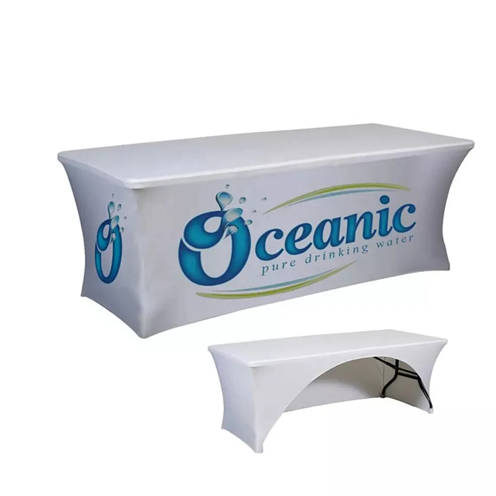 Tight Fit Waterproof Custom Designed Open Back Corner Stretchable Tablecloths 96 Inch Digital Printing Table Cover for Outdoor