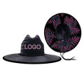 Eco-friendly Premium Black Lifeguard Straw Hats Natural Mat Straw Custom Embroidery Leather Patch