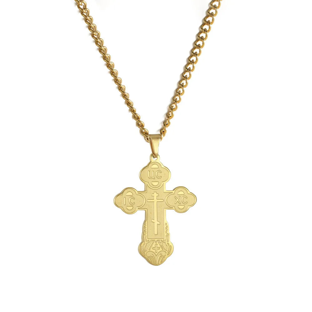 Wholesale Cheap Religious Jewelry IC XC Gold Hollow Budded Eastern Pendant Orthodox Cross Necklace