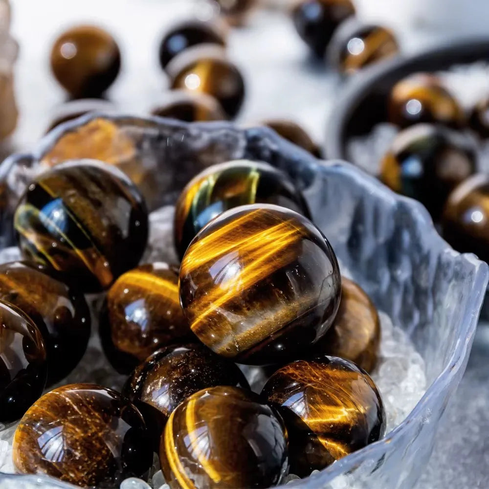 Wholesale YINGLAI Polished Small Size Sphere Yellow Tiger Eye Quartz Crystal Stones Engraved Healing for Holiday Use