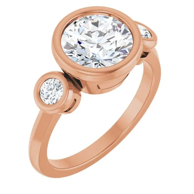 2 Carat Lab Grown Round Diamond Ring Three-Stone Bezel Set Engagement Ring for Her Available at Low Price from India
