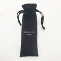 Custom White Logo Printed Luxury Velvet Drawstring Pouch Bag for Jewelry with Black Ribbon and Craft Packaging