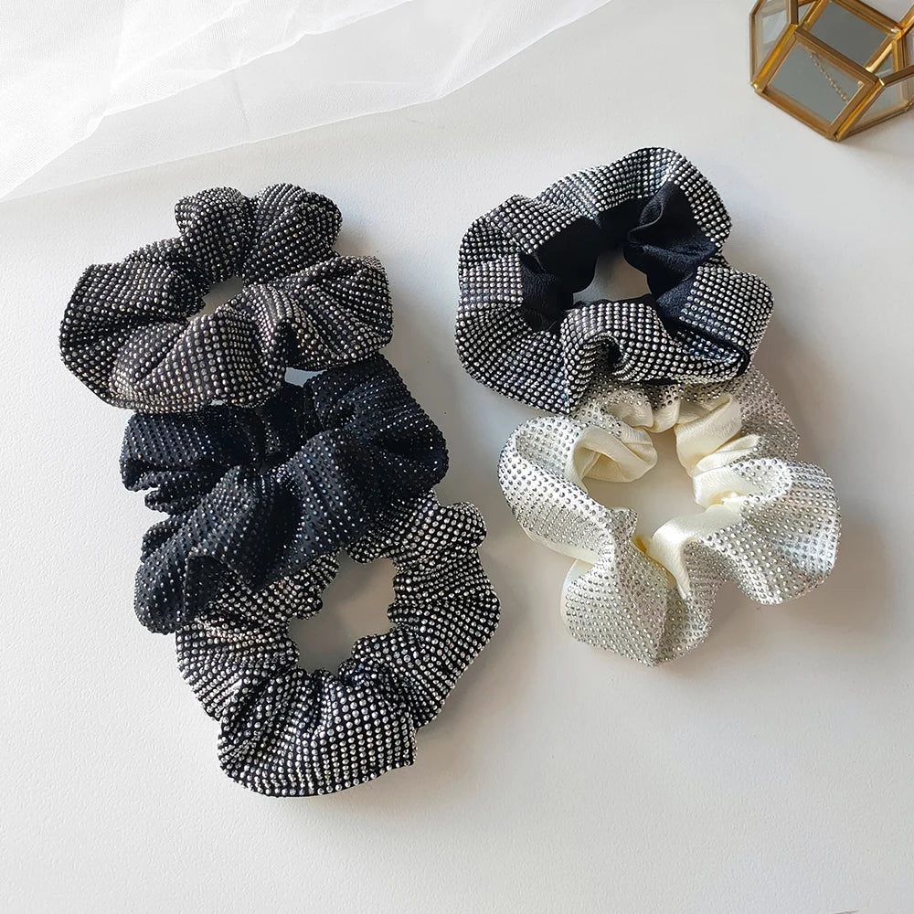 Women's Vintage Ethnic Luxury Elastic Tie Scrunchy Black Rhinestone Scrunchire for Evening Party Anniversary Hair Accessories
