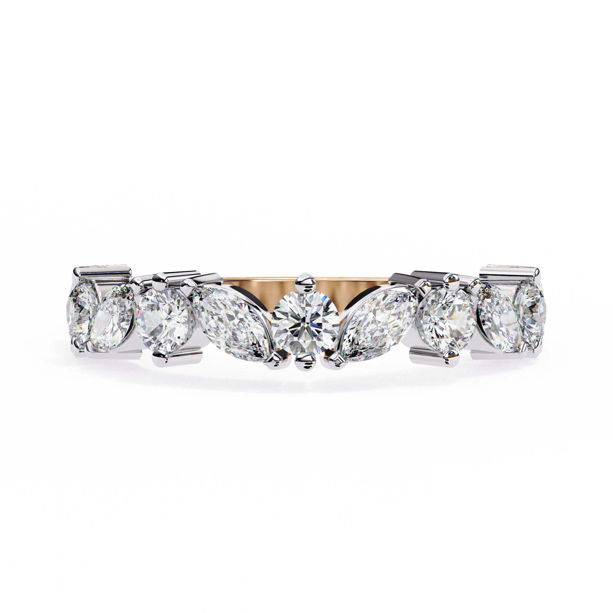 Fancy Cut Marquise Lab Grown CVD Diamond Classic Women's Eternity Ring in 14K Rose Gold with IGI Certification by OMKAR JEWELS