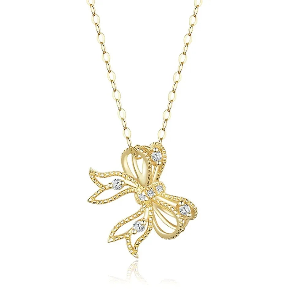 Hot Sale Bow Fashion Pendant Necklaces 925 Silver 18k Gold Plated Luxury Cute Style for Women Fine Jewelry