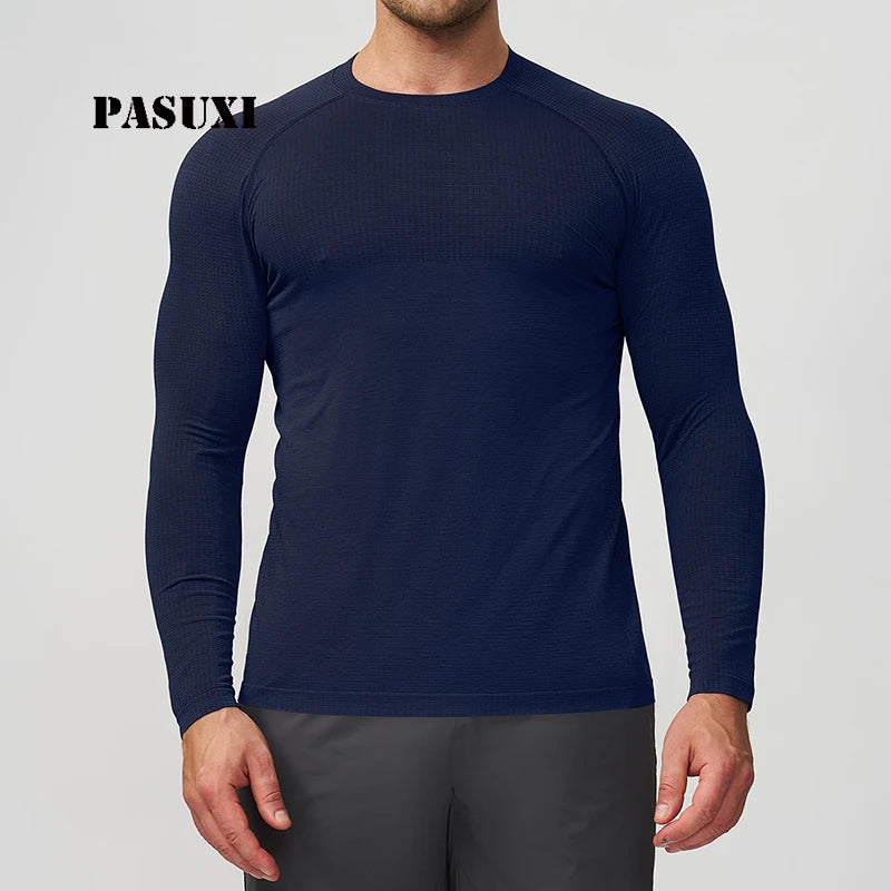 PASUXI Men's Quick Dry Long Sleeve Compression Gym Shirt Breathable Fitness Workout T-Shirt Running Training Top