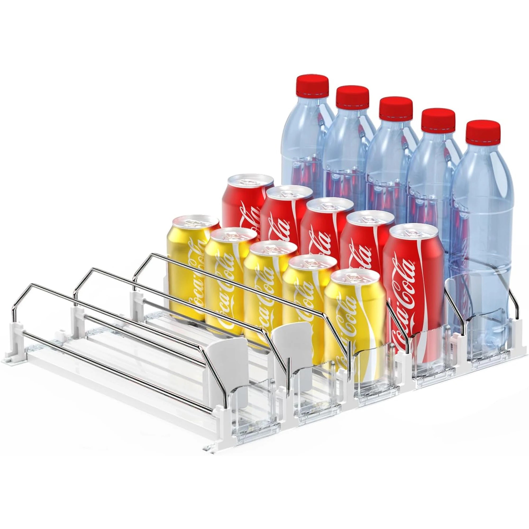 Hookei Sping Loaded Drink Bottle Can Shelf Pusher Organizer for Refrigerator