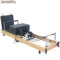 Jereathy Professional Pilates Studio Fold up Adjustable Oak Pilates Reformer with Fixed Footbar-Commercial Use Eco-Friendly