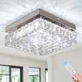 Modern Square Crystal Chandelier LED Small Chandeliers Flush Mount Ceiling Light Fixtures for Bedroom Hallway Foyer 6000K