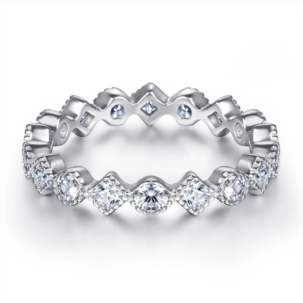 Hand Made Silver Fine Jewelry Rings Gold Plated Geometric CZ Sterling 925 Silver Latest Eternity Ring Designs for Girls
