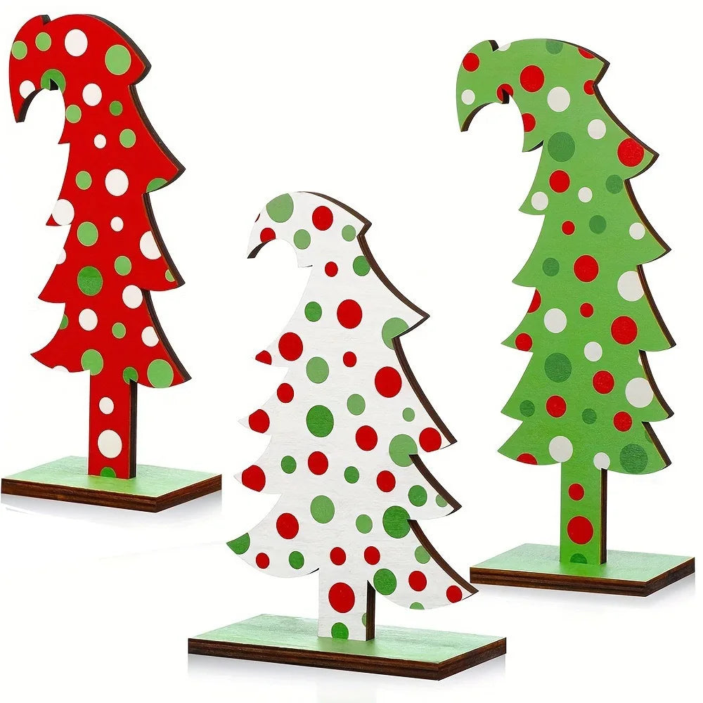 Manufacture Three-Color Polka Dot Christmas Tree Ornament Creative Wooden Desktop Decoration Three-Piece Christmas