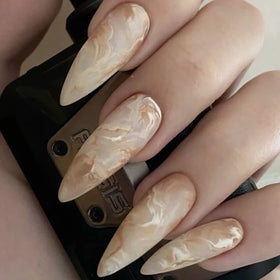 Wholesale 24Pcs Temooi Marbling Long Stiletto ABS Press-On Finger Nails French Style Fake Nail Tips with Glue
