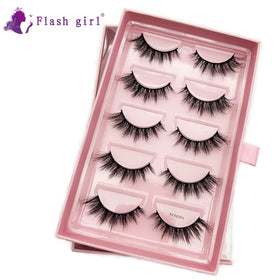 Wholesale Customization Flash Girl 5 Pairs Faux Mink Eyelash Full Strip Eyelashes with Luxurious pink Gift Box