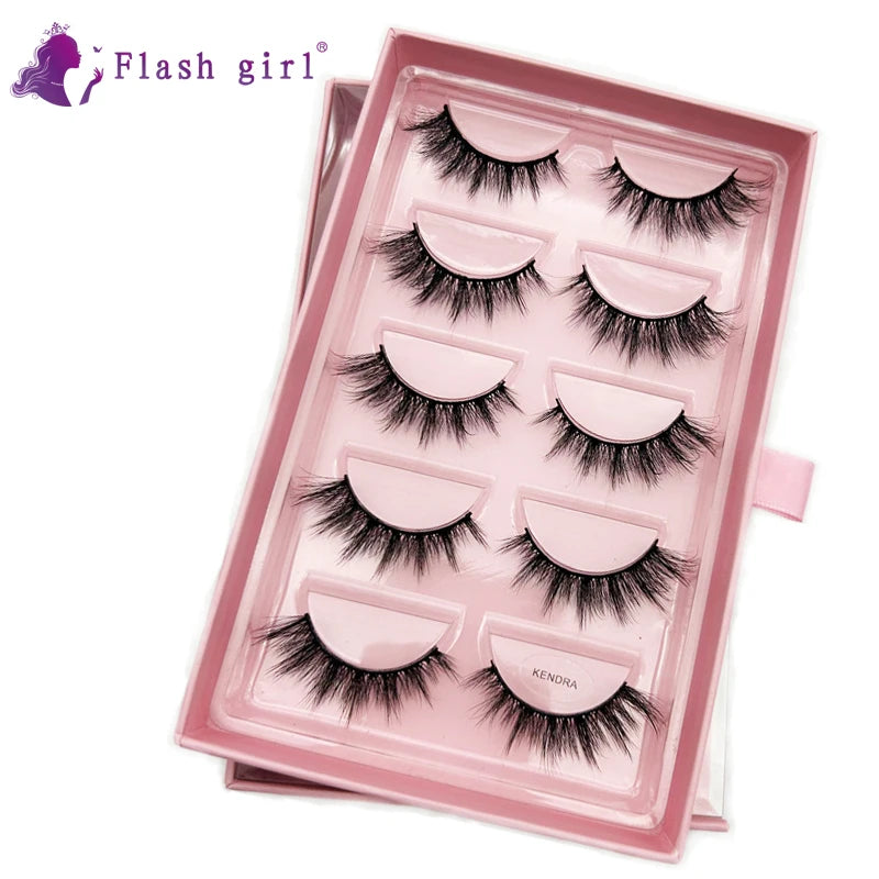 Wholesale Customization Flash Girl 5 Pairs Faux Mink Eyelash Full Strip Eyelashes with Luxurious pink Gift Box MegaBDM