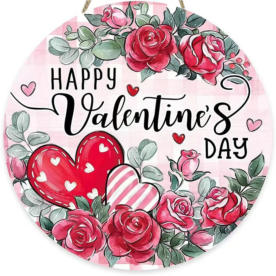 JUXINDA Valentine's Day Pink Heart-Shaped Wooden Wall Hanging Door Decoration - Romantic Valentine's Day