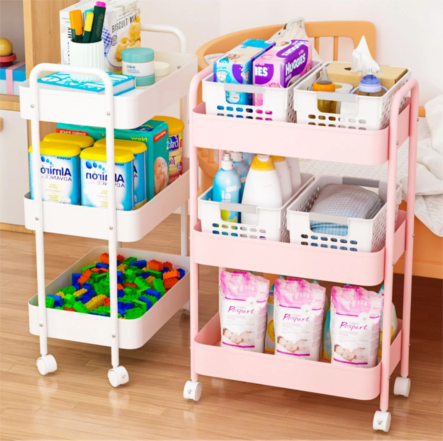 3-Tier Chrome Wire Storage Rack Trolley Cart Carbon Steel SMD SMT ESD PCB Reel Shelf Standing for Food Container Clothing SMT