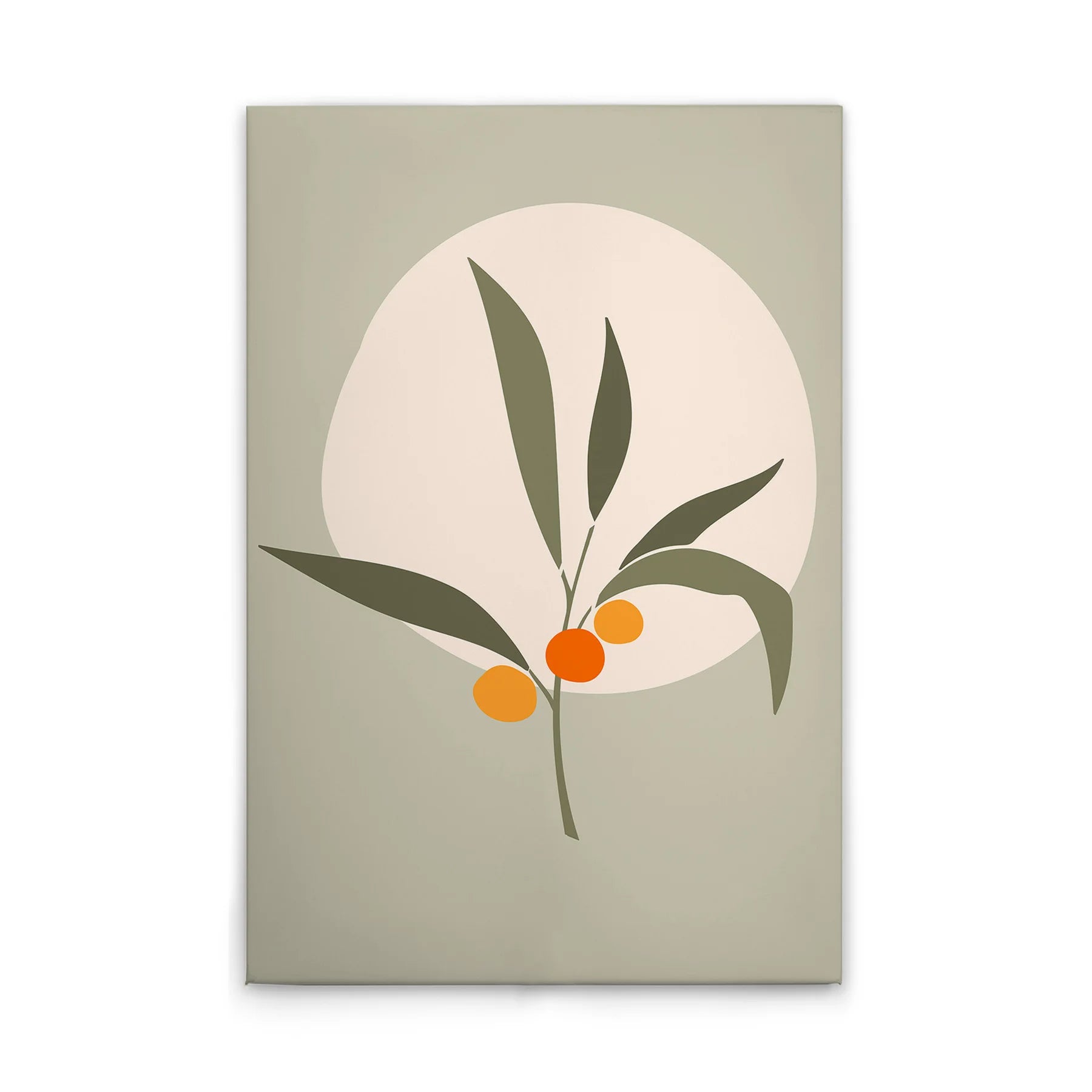 Made In Germany - Home Decor Canvas Picture Olive Branch Modern - Wall Painting Mural In Green And Cream - Stretcher Frame Art