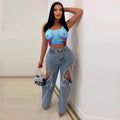 Women's Cross-Border Denim Pants - Western Spring-Summer New INS Fashion Sexy Distressed Washed